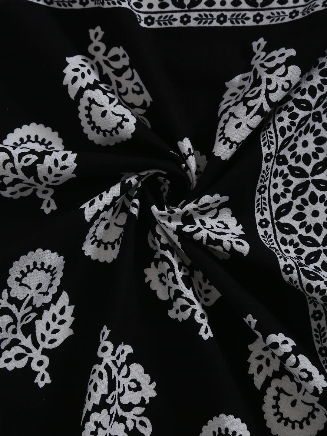 Cotton Floral Print Black Color Double Bed sheet with 2 Pillow Covers