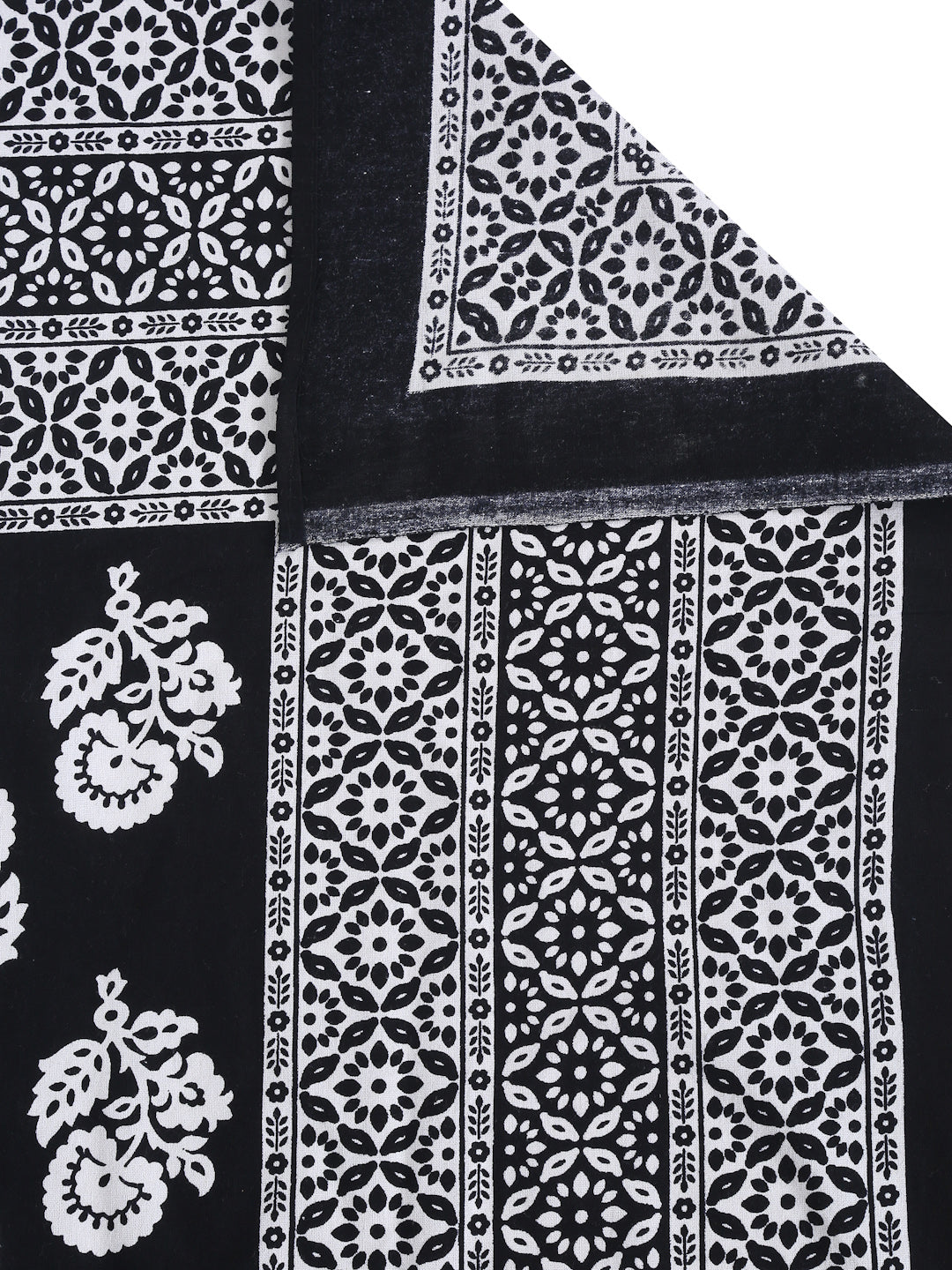 Cotton Floral Print Black Color Double Bed sheet with 2 Pillow Covers