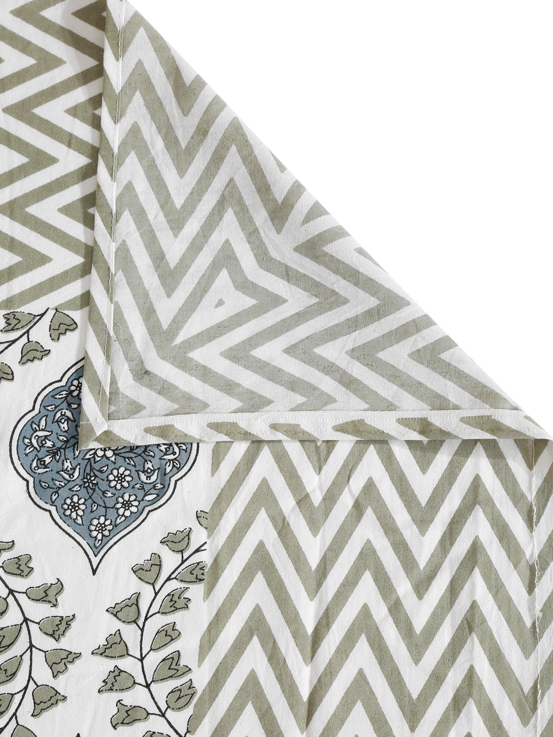 White and Grey Cotton Jaipur Floral Print King Size Bedsheet with 2 Pillow Covers