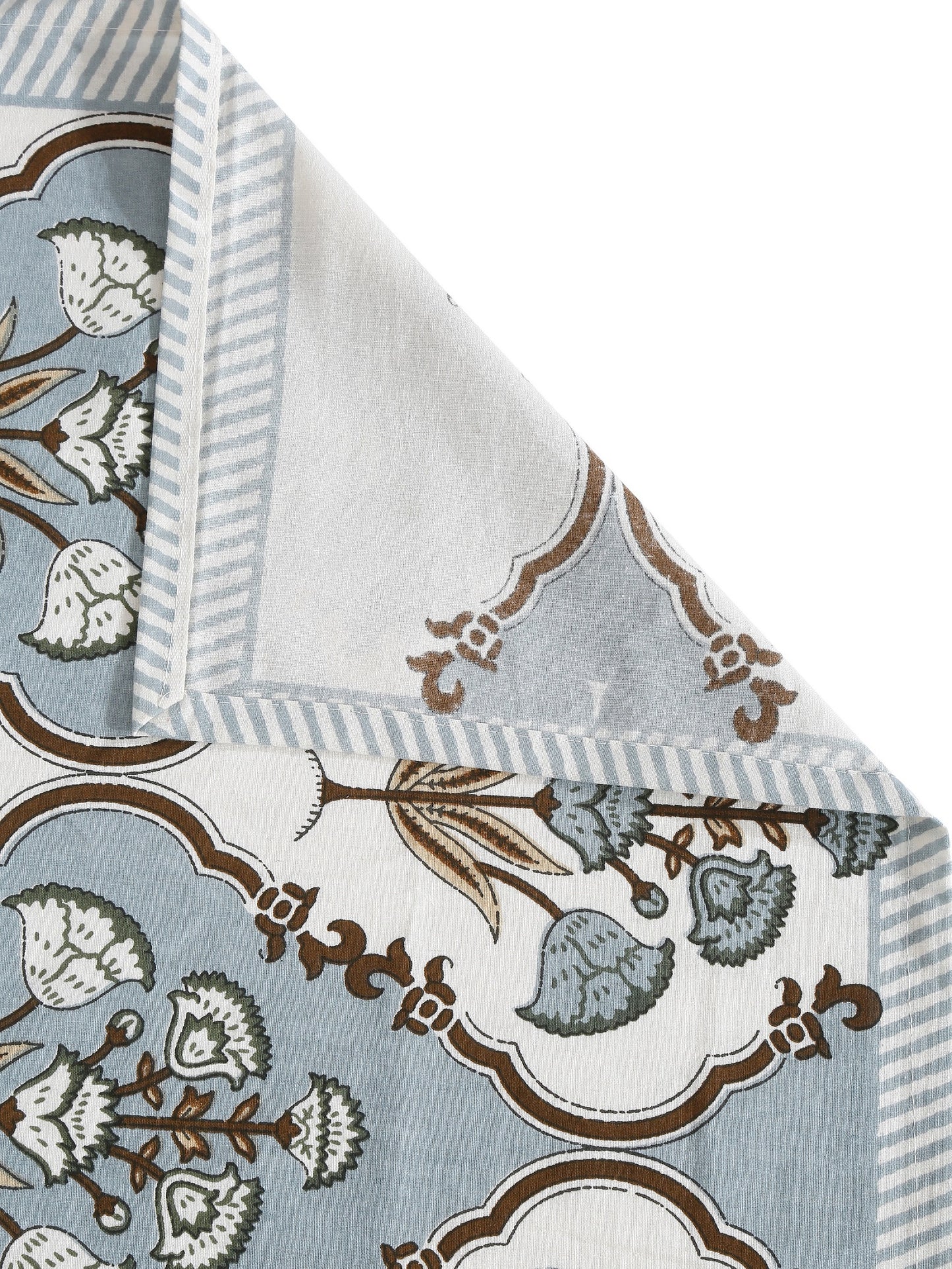 White and Grey Cotton Jaipur Print Floral King Size Bedsheet with 2 Pillow Covers