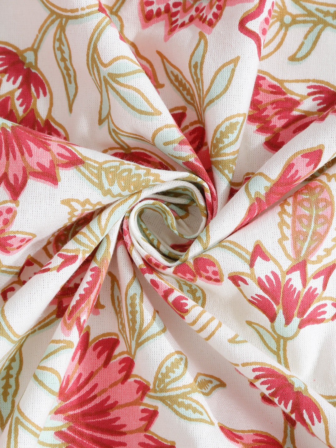 White and Pink Cotton Floral Print King Bed sheet with 2 Pillow Covers