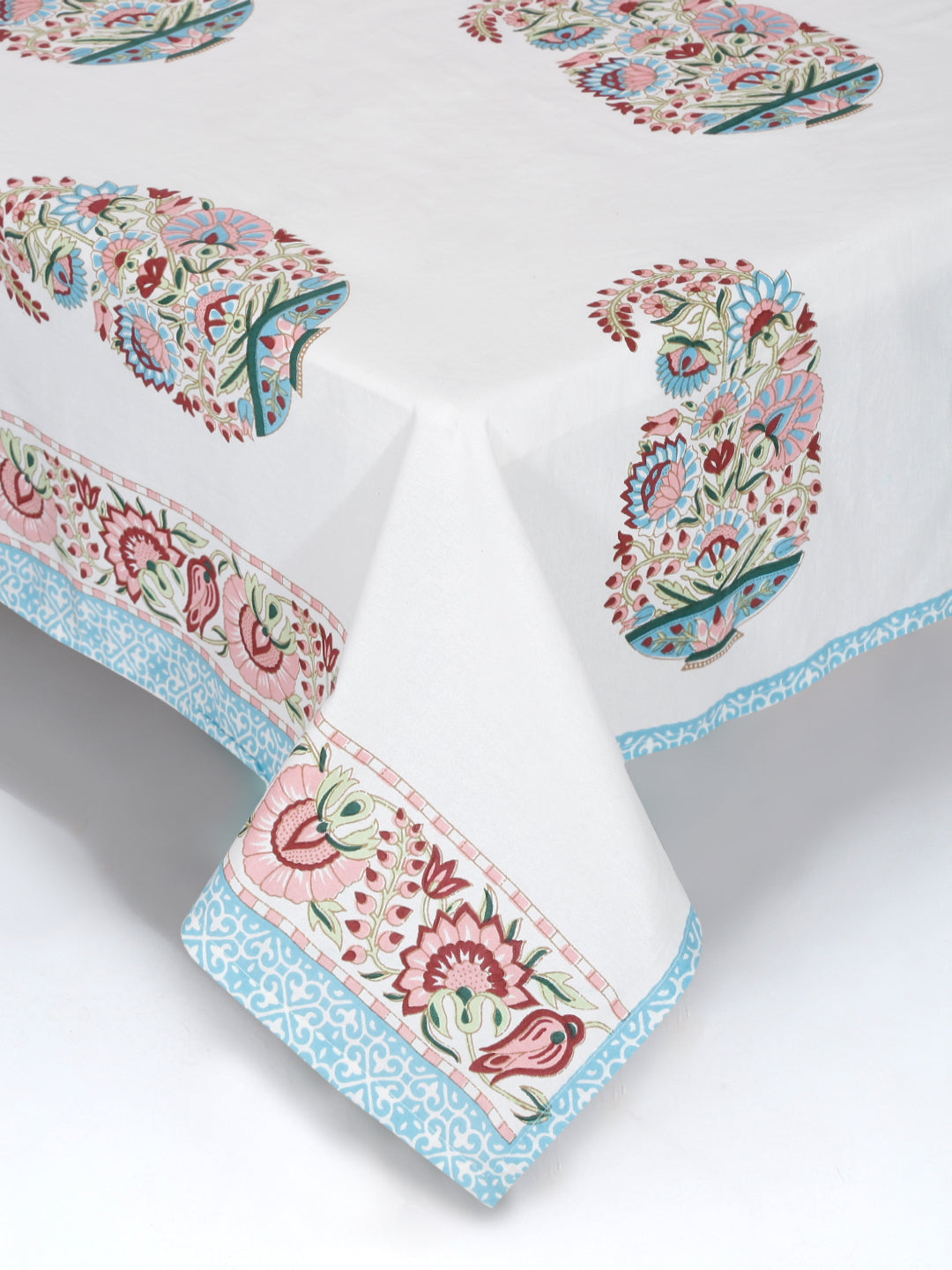 White Cotton Paisley Print King Bed sheet with 2 Pillow Covers