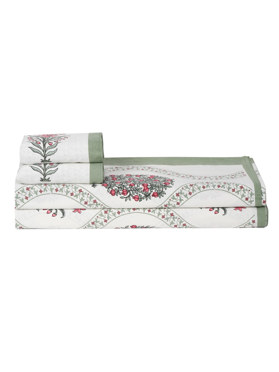 Cream Cotton Floral Print King Bed sheet with 2 Pillow Covers