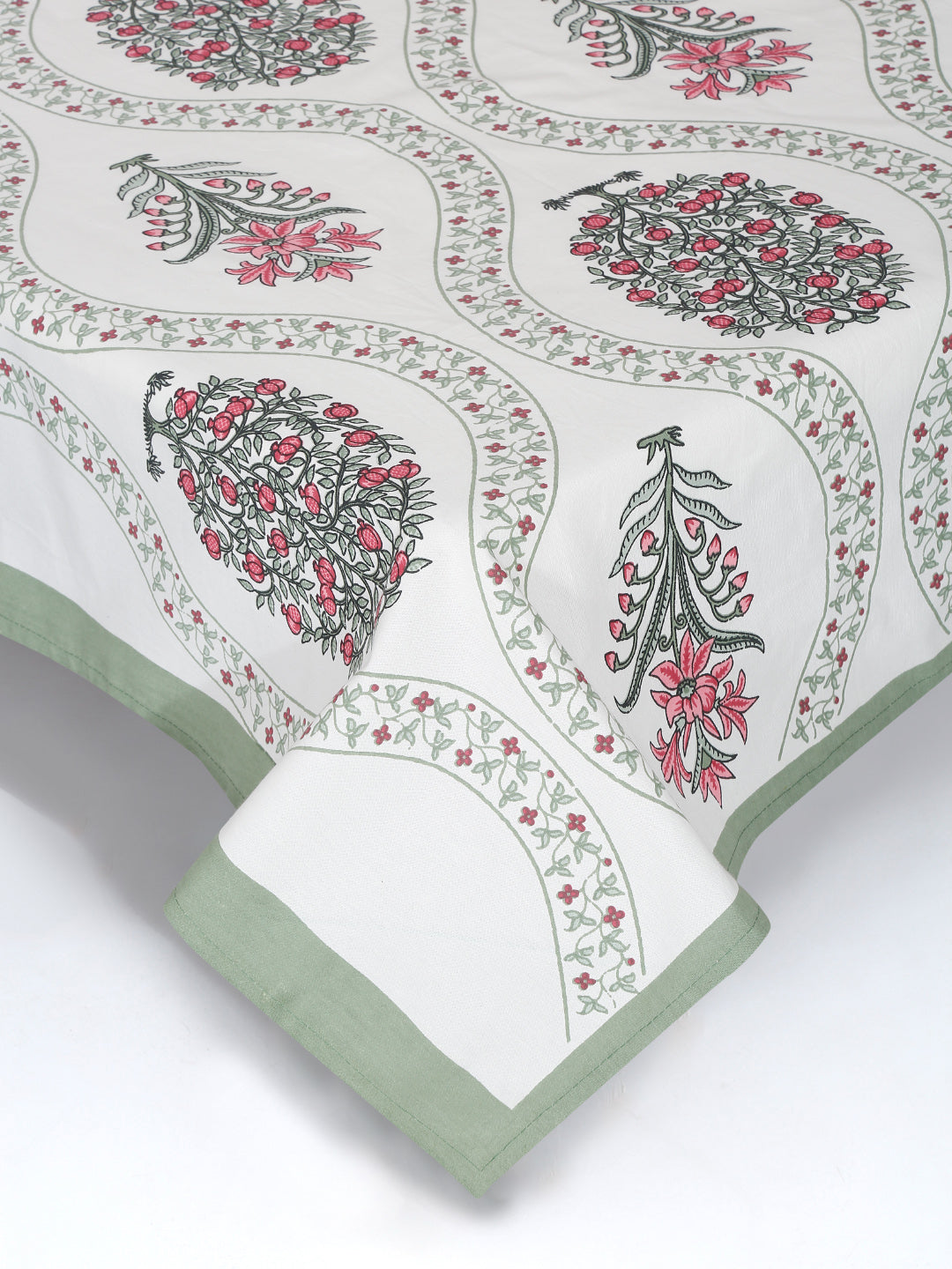 Cream Cotton Floral Print King Bed sheet with 2 Pillow Covers