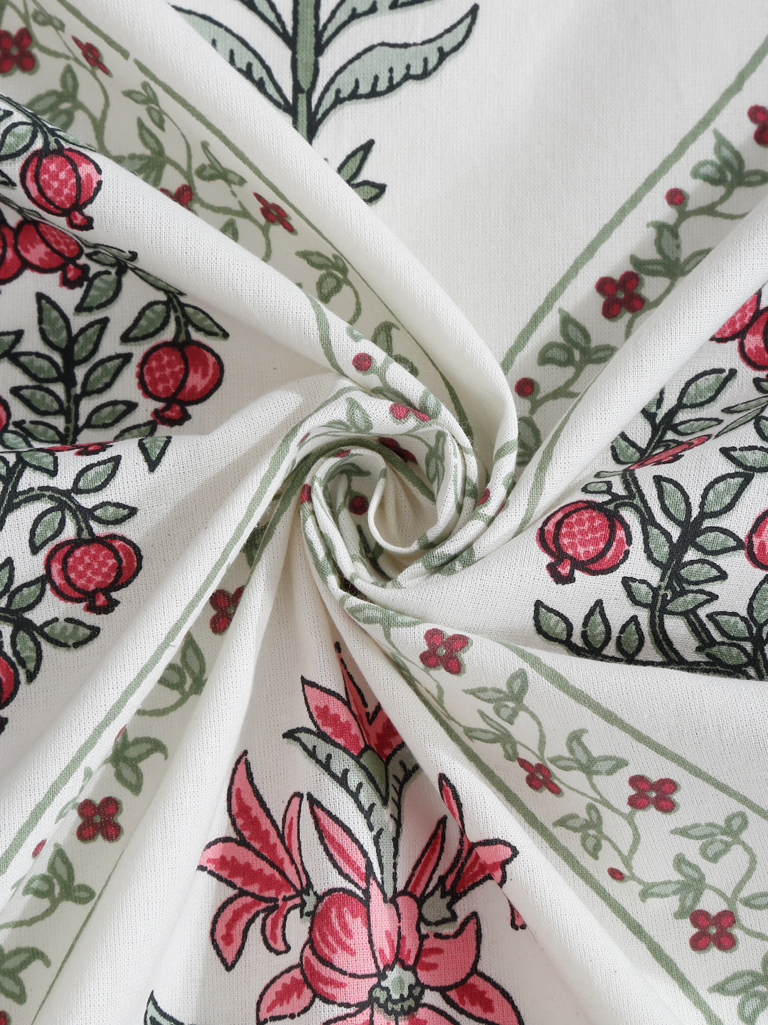 Cream Cotton Floral Print King Bed sheet with 2 Pillow Covers