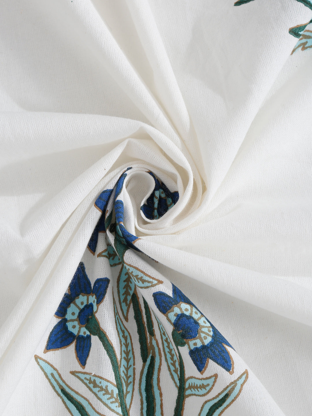 White Cotton Floral Print King Bed sheet with 2 Pillow Covers