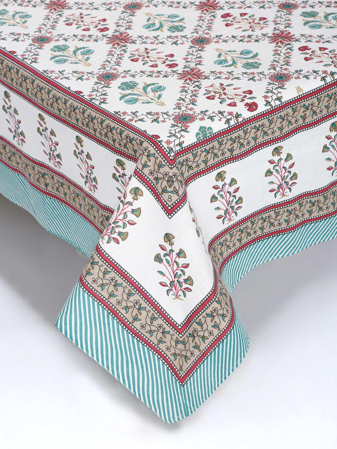 Rajasthan Decor White Cotton Floral Print Queen Bed sheet with 2 Pillow Covers