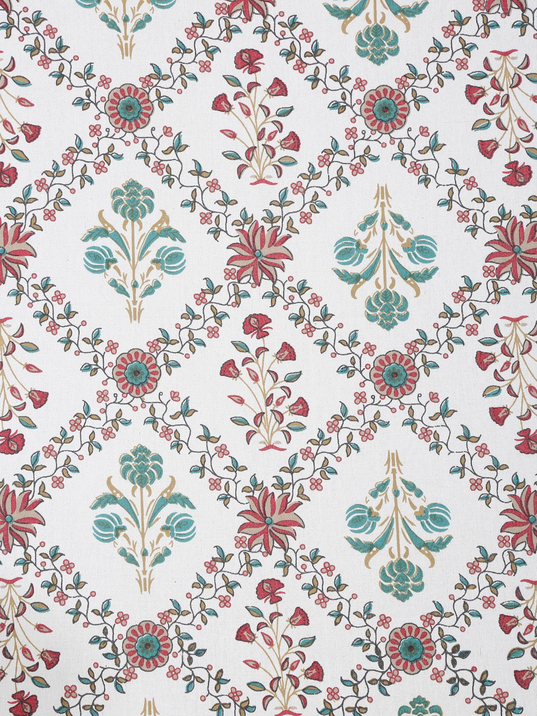 Rajasthan Decor White Cotton Floral Print Queen Bed sheet with 2 Pillow Covers