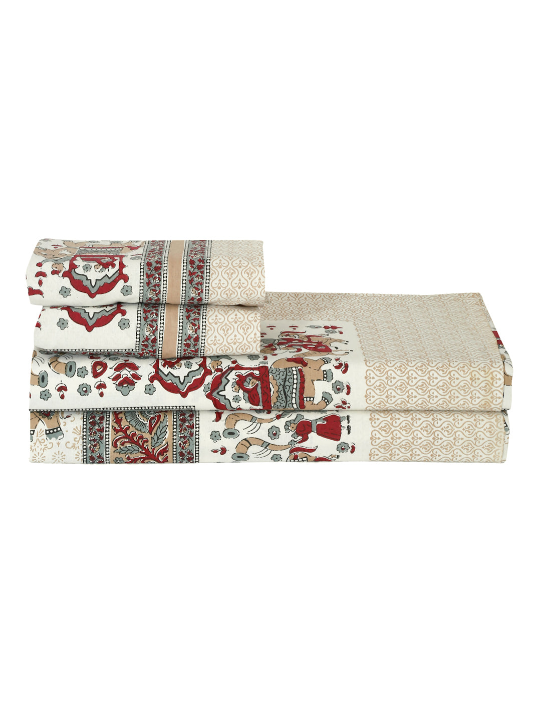 Multi Color Cotton Ethnic Print Queen Bed sheet with 2 Pillow Covers