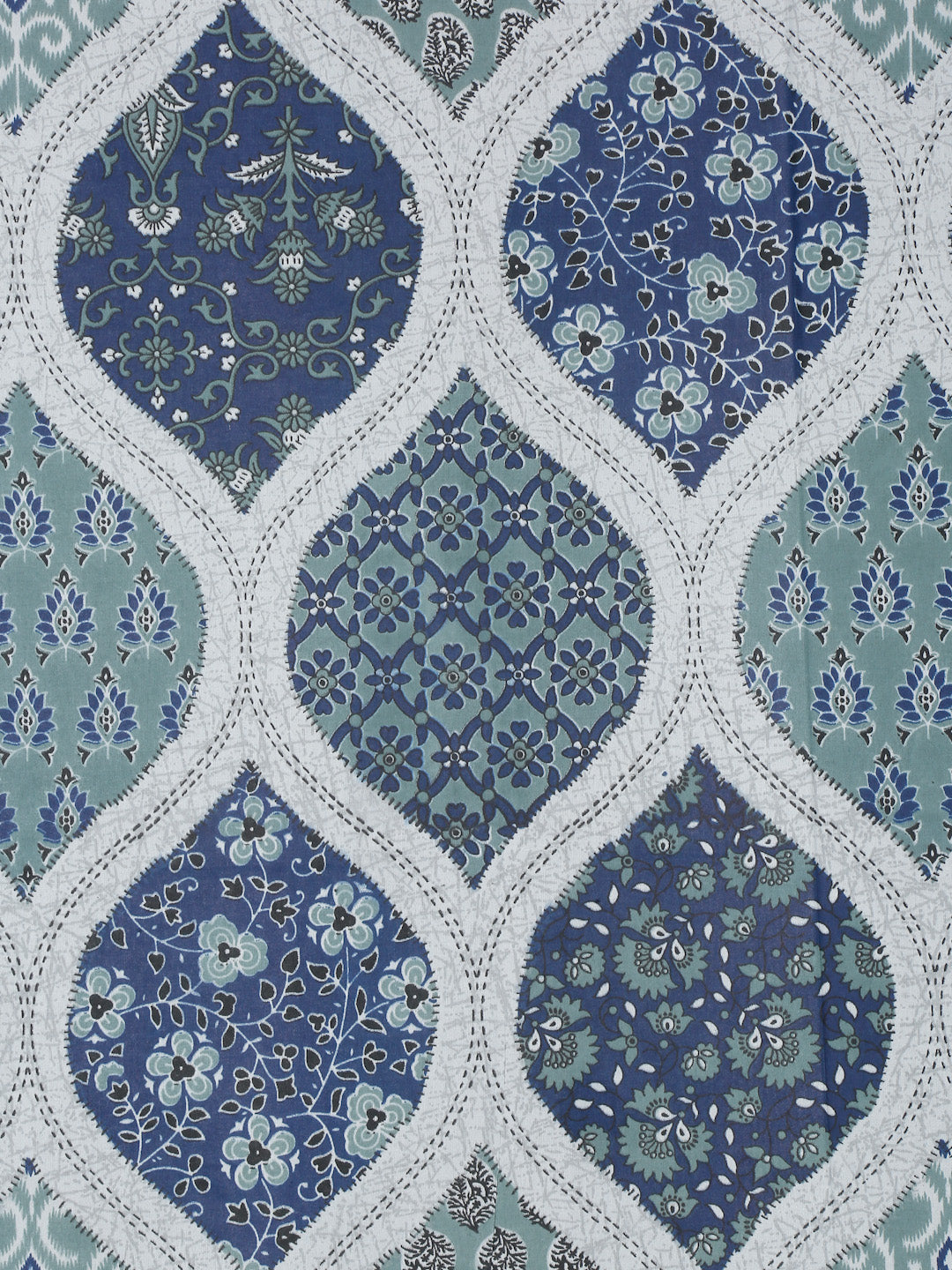 Blue Color Geometric Print Cotton King Size Bed sheet with 2 Pillow Covers