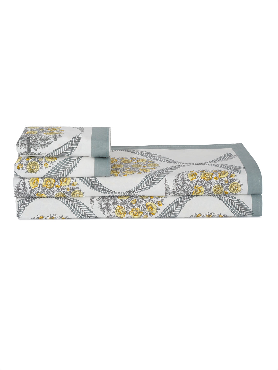 Floral Print White Cotton King Size Bed sheet with 2 Pillow Covers