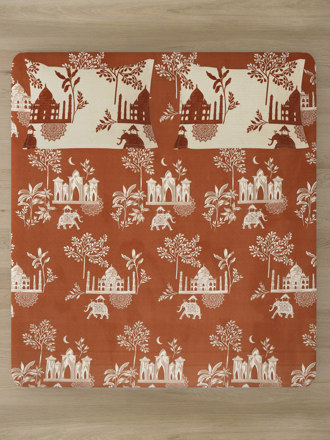 Floral Print Maroon Cotton King Size Bed sheet with 2 Pillow Covers