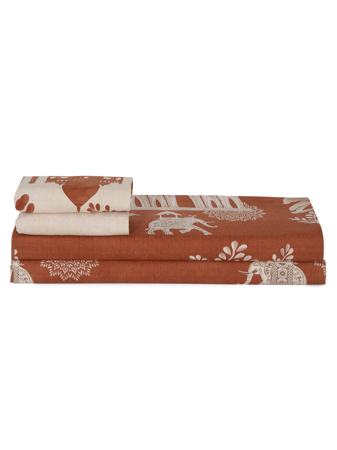 Floral Print Maroon Cotton King Size Bed sheet with 2 Pillow Covers