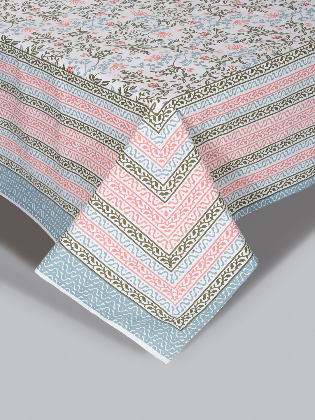 White Floral Print 144 TC Cotton Double Bed sheet with 2 Pillow Covers