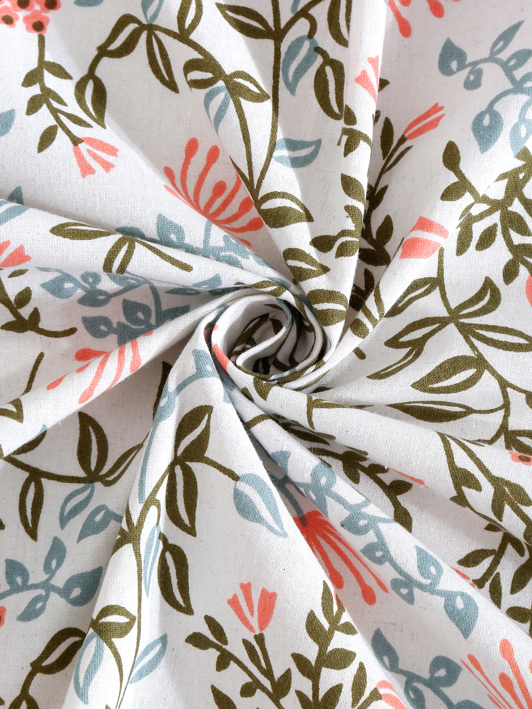 White Floral Print 144 TC Cotton Double Bed sheet with 2 Pillow Covers