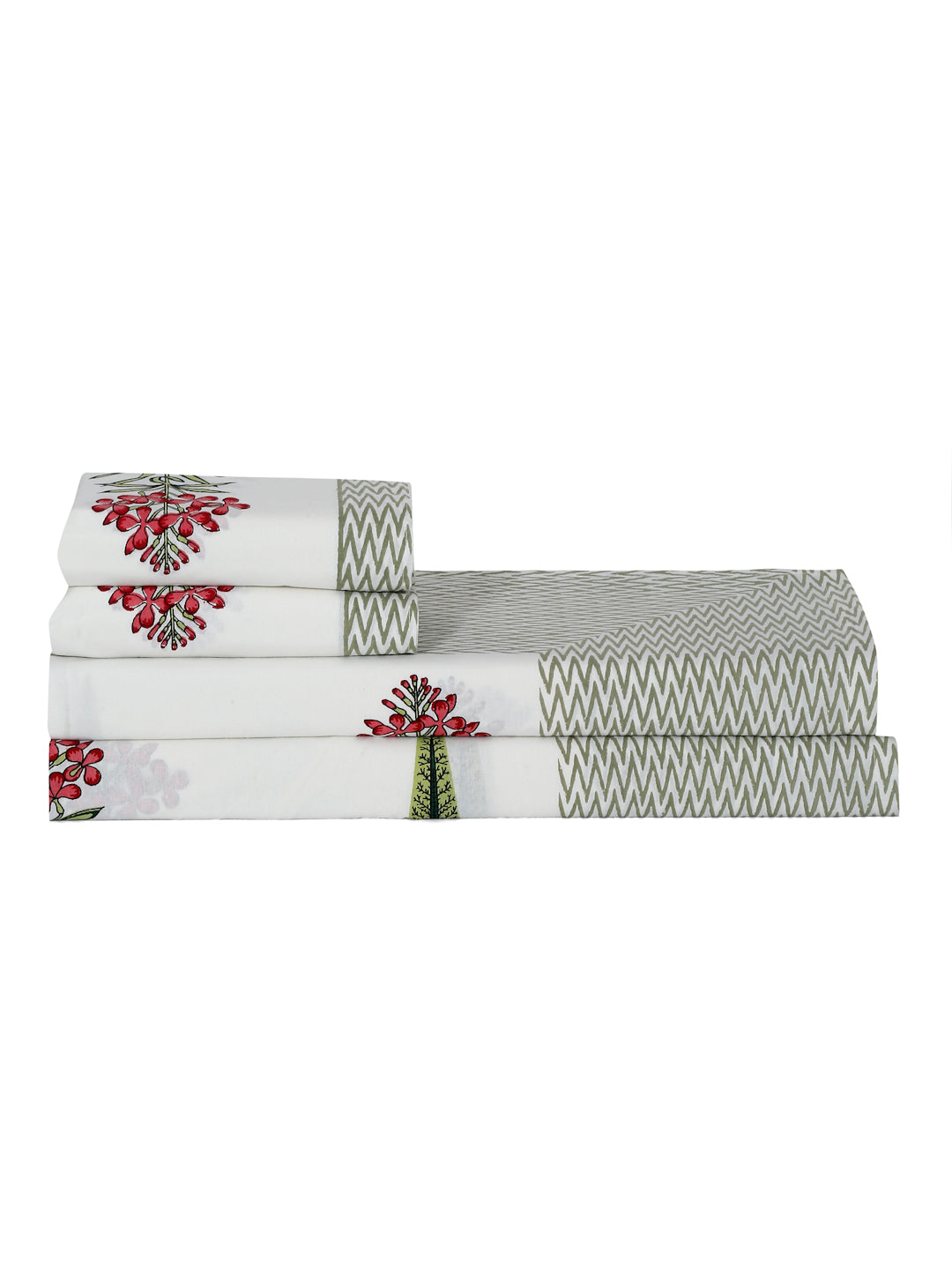 White Floral Print 180 TC Cotton King Bed sheet with 2 Pillow Covers