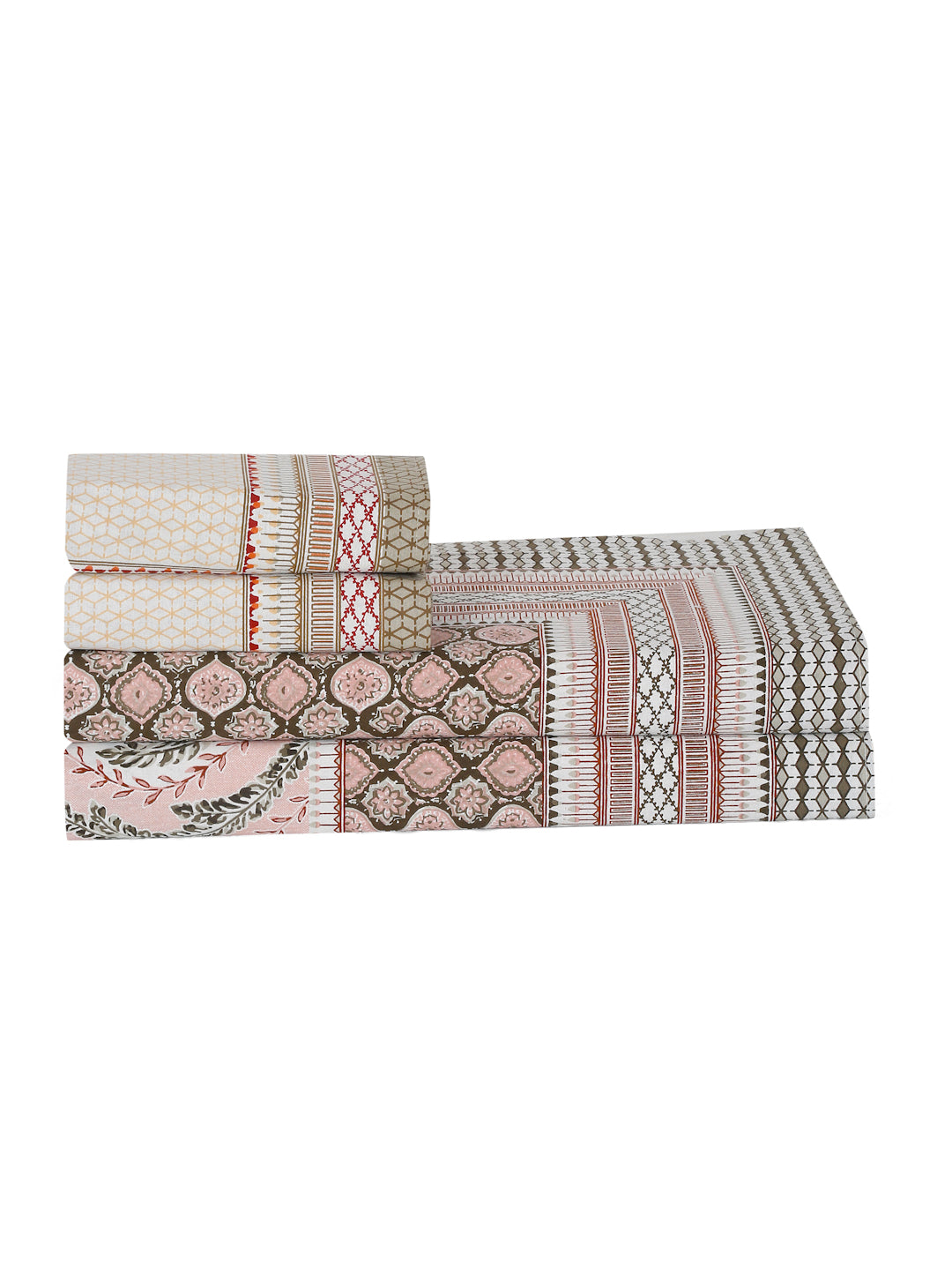 Light Peach Ethnic Motif 180 TC Cotton Super King Bed Sheet with 2 Pillow Covers