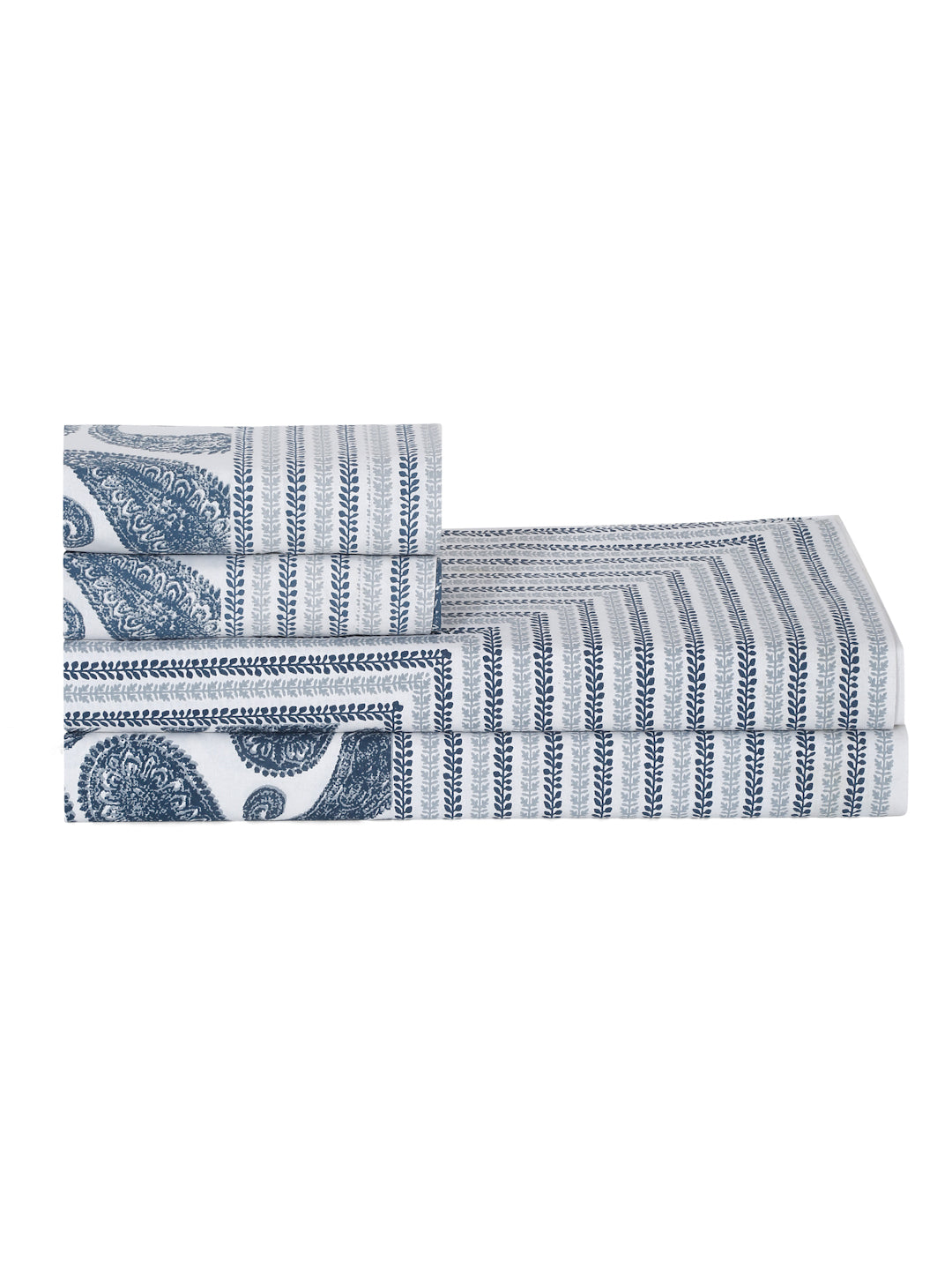 White and Blue Paisley Print 180 TC Cotton Double Bed Sheet with 2 Pillow Covers
