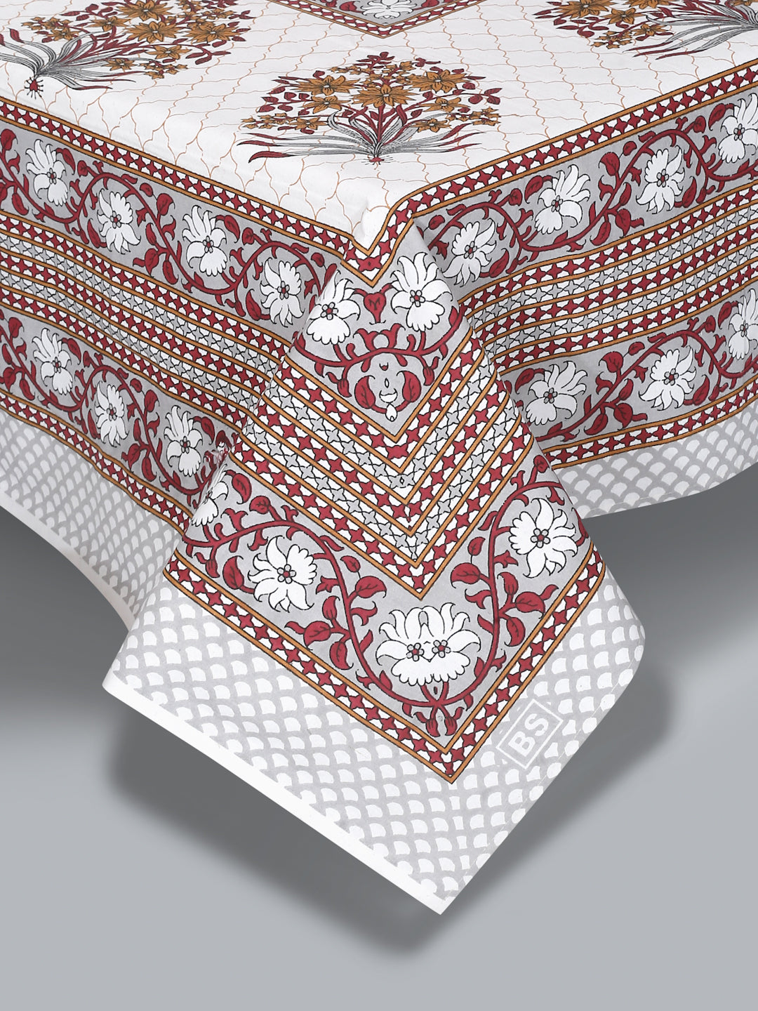 White and Grey Screen Jaipuri Indie Print 180 TC Cotton Double Bed Sheet with 2 Pillow Covers