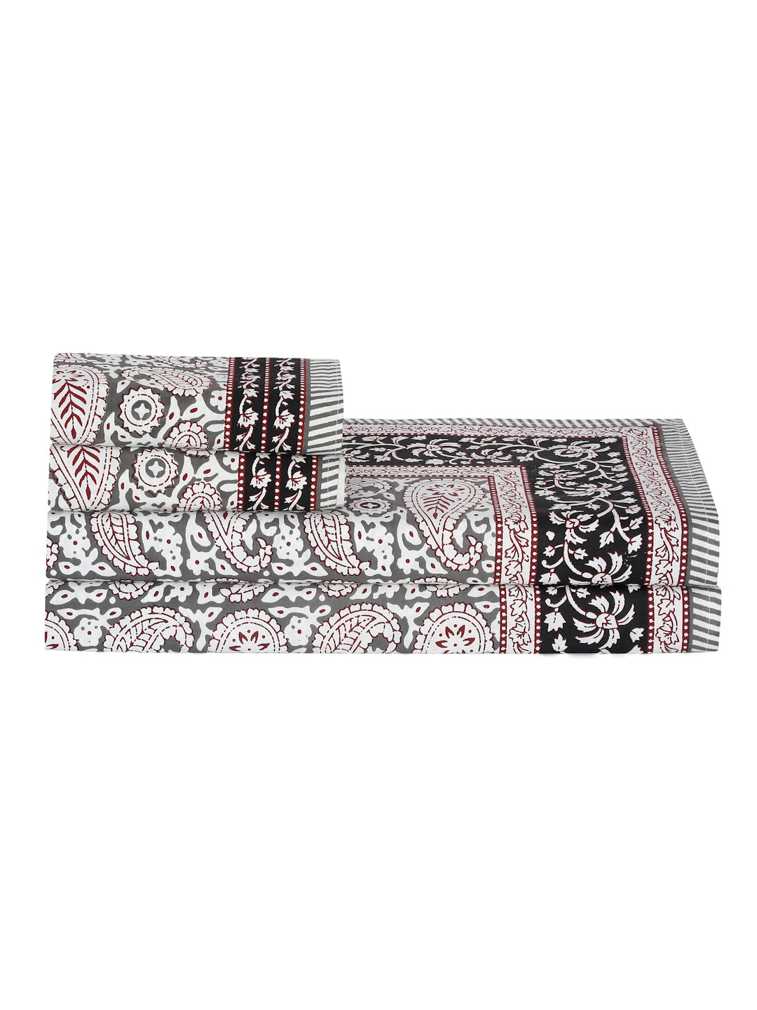 White and Grey Paisley Print 180 TC Cotton Double Bed sheet with 2 Pillow Covers