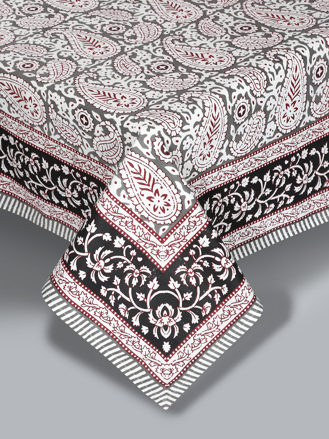 White and Grey Paisley Print 180 TC Cotton Double Bed sheet with 2 Pillow Covers