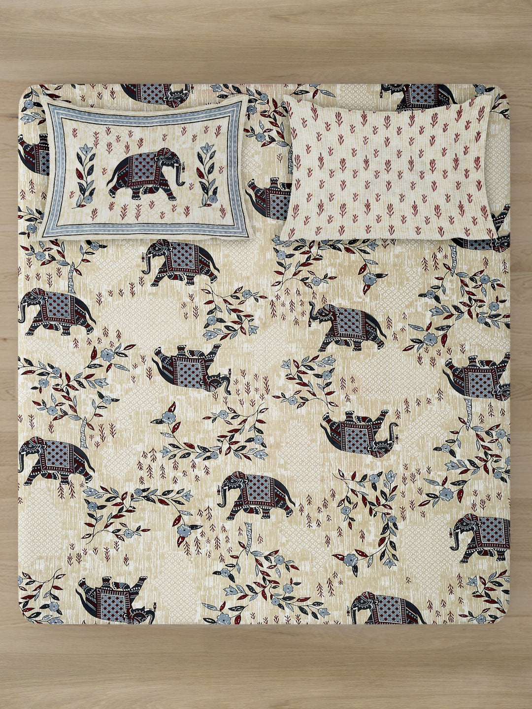 Light Beige Animal Print 144 TC Cotton Double Bed sheet with 2 Pillow Covers