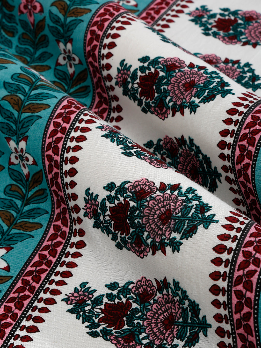 Sea Green Floral Print 180 TC King Size Bed Sheet with 2 Pillow Covers