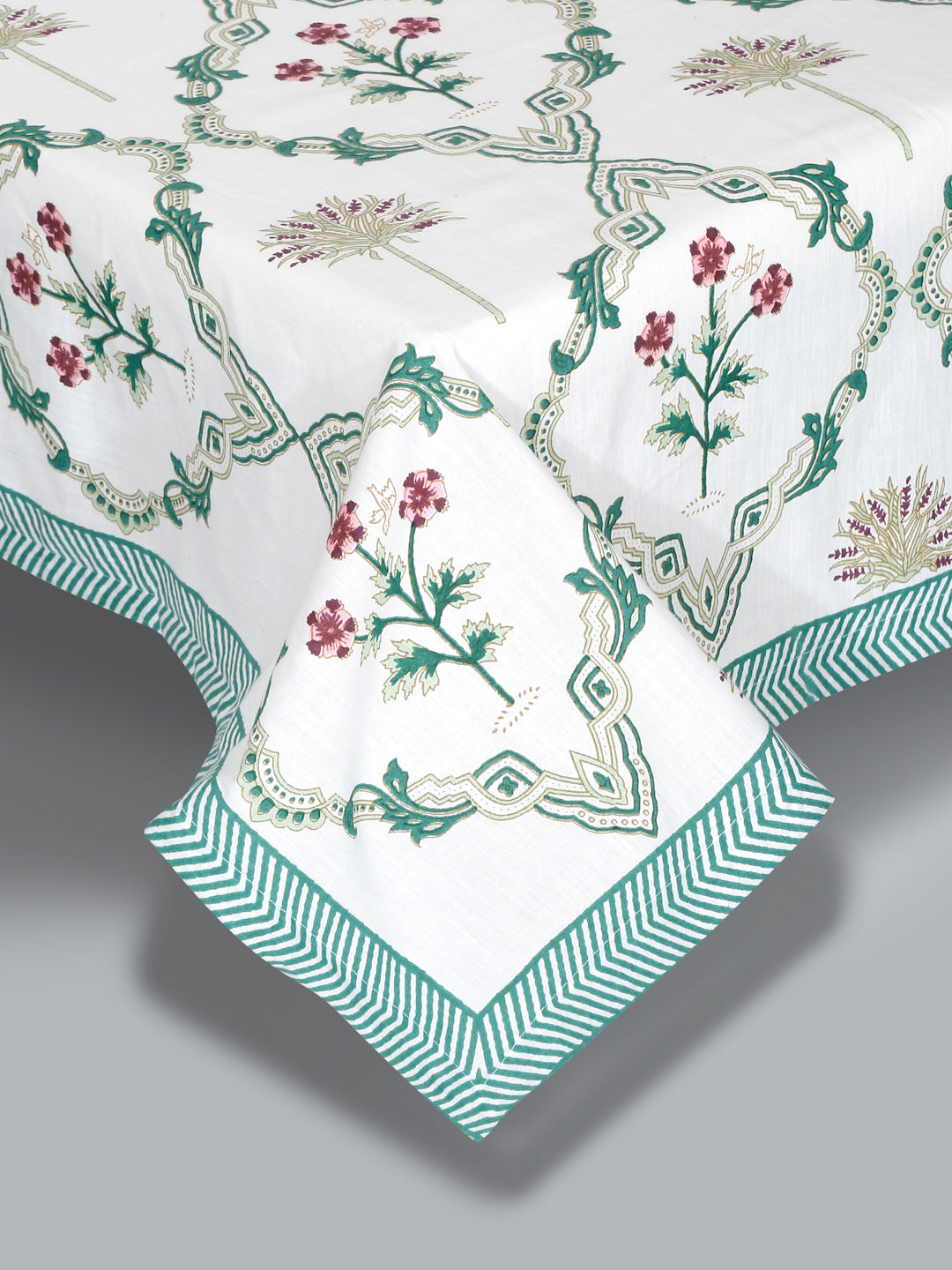 White and Green Floral Print 180 TC Super King Bed Sheet with 2 Pillow Covers