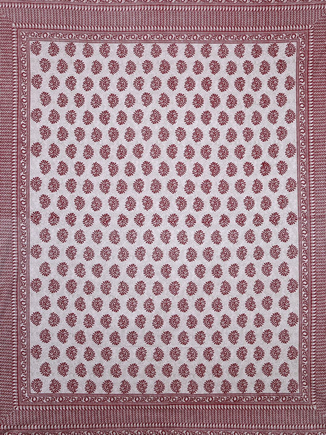 Cotton Screen Block Print Jaipuri Red and White Double Bedsheet with 2 Pillow Covers