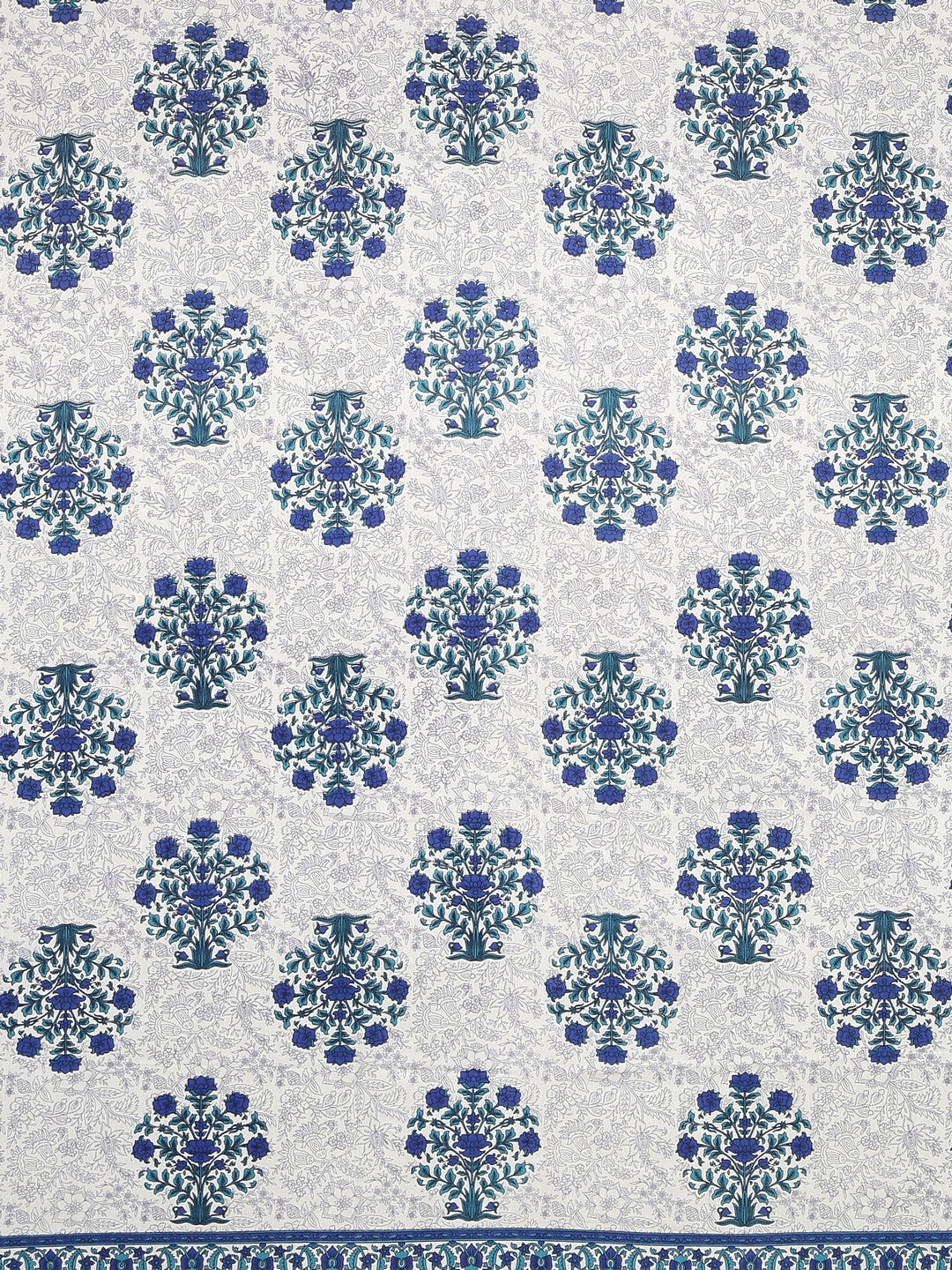 Hand Screen Floral Indigo Double Size Bedsheet with 2 Pillow Coverss