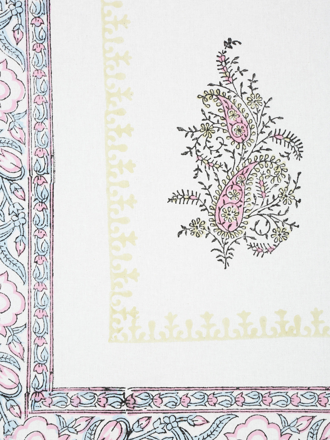 White and Green 6 Seater Printed Cotton Table Cover (60 x 90 Inch)