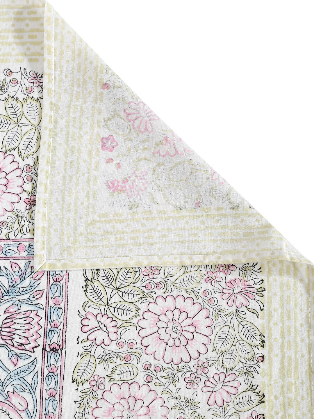 White and Green 6 Seater Printed Cotton Table Cover (60 x 90 Inch)