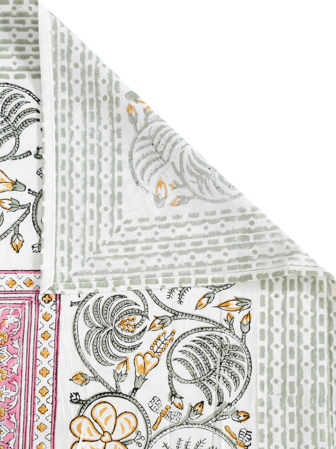 White and Pink 6 Seater Printed Cotton Table Cover (60 x 90 Inch)