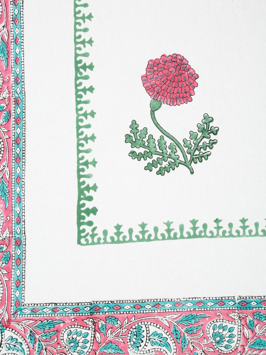 White and Red 6 Seater Printed Cotton Table Cover (60 x 90 Inch)