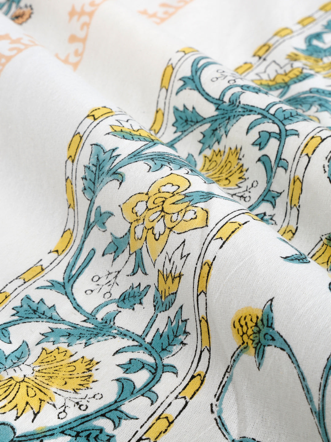 White and Yellow 6 Seater Printed Cotton Table Cover (60 x 90 Inch)