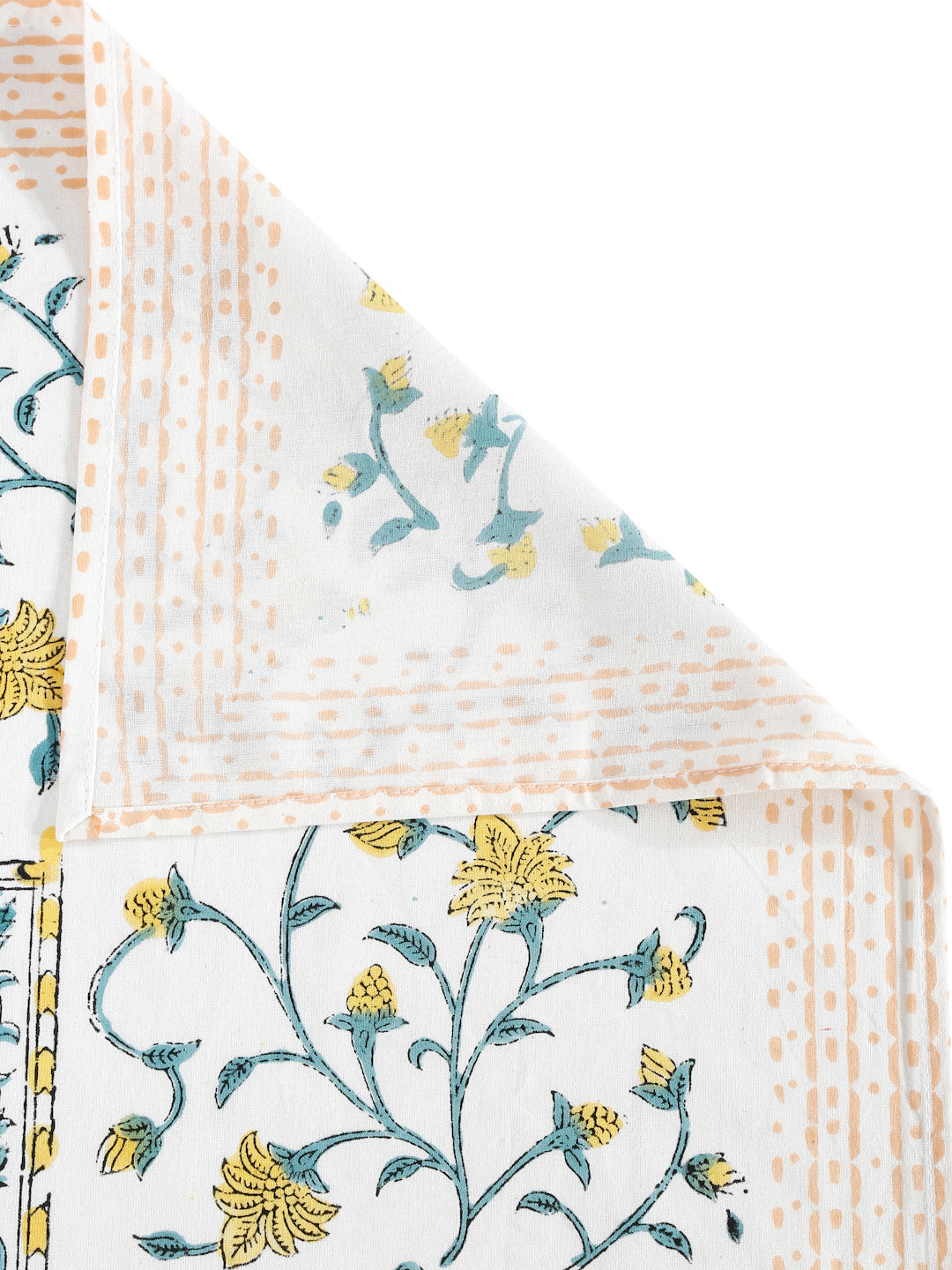 White and Yellow 6 Seater Printed Cotton Table Cover (60 x 90 Inch)