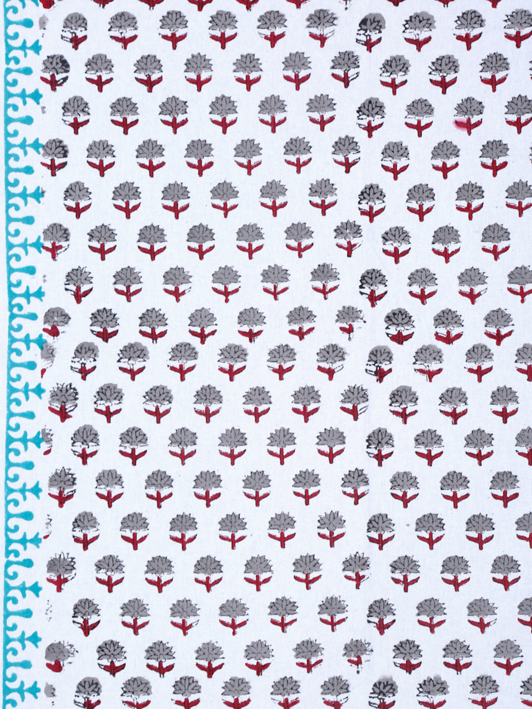 White and Red 6 seater Block Printed Cotton Table Cover-60x90 inch