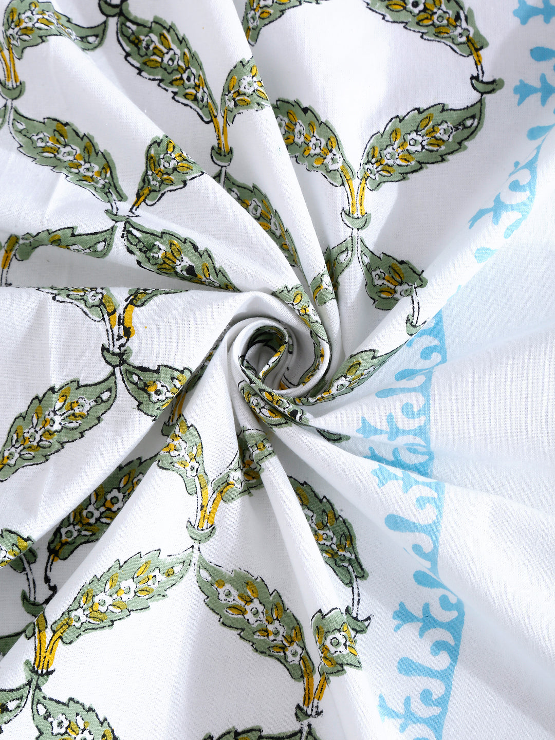 White and Yellow 6 seater Block Printed Leaf Cotton Table Cover-60x90 inch