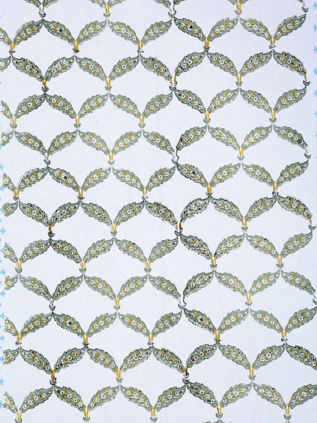 White and Yellow 6 seater Block Printed Leaf Cotton Table Cover-60x90 inch