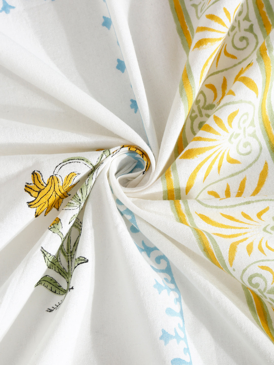 White and Yellow 6 seater Block Printed Floral Cotton Table Cover-60x90 inch