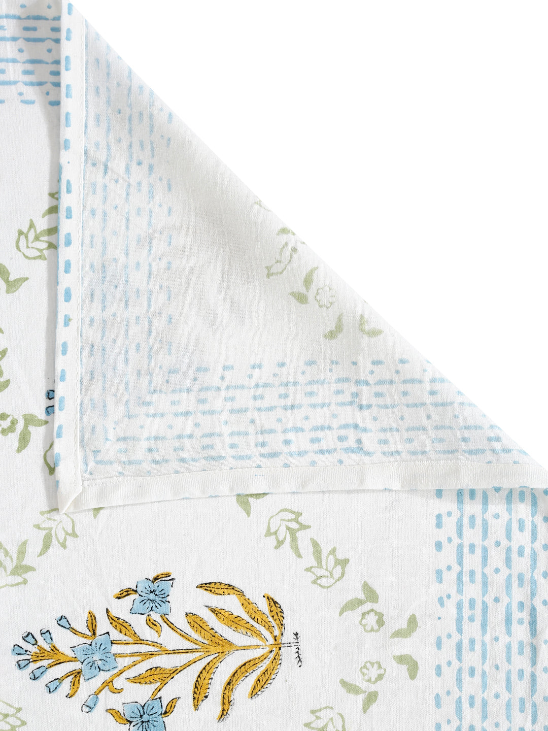 White and Yellow 6 seater Block Printed Floral Cotton Table Cover-60x90 inch