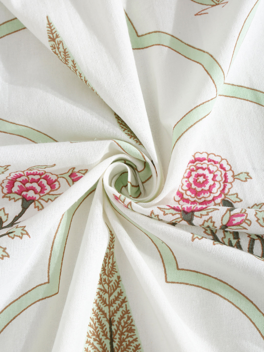 White and Pink 6 seater Block Printed Ethnic Motifs Cotton Table Cover-60x90 inch