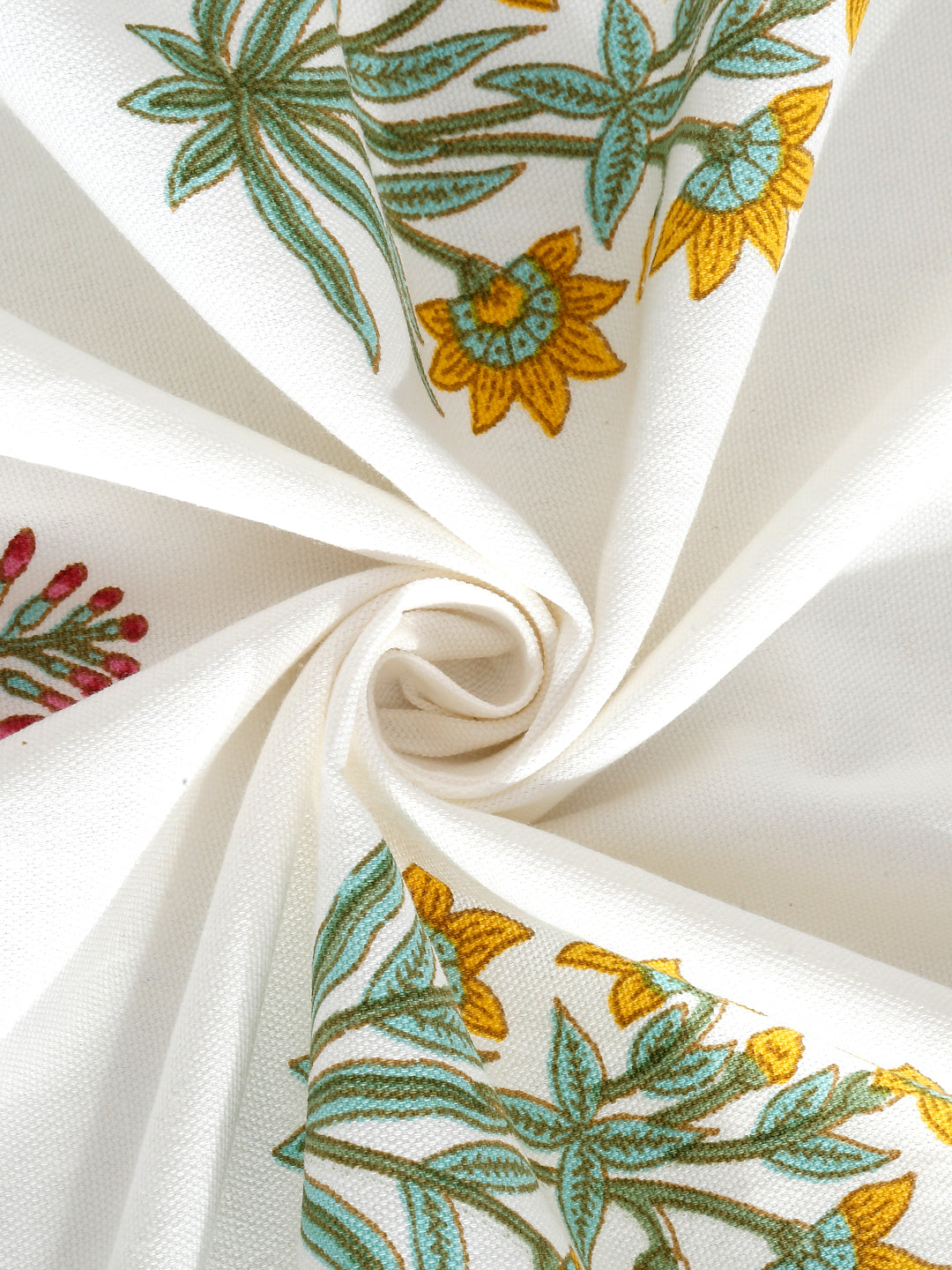 White and Green 6 seater Block Printed Floral Boota Cotton Table Cover-60x90 inch