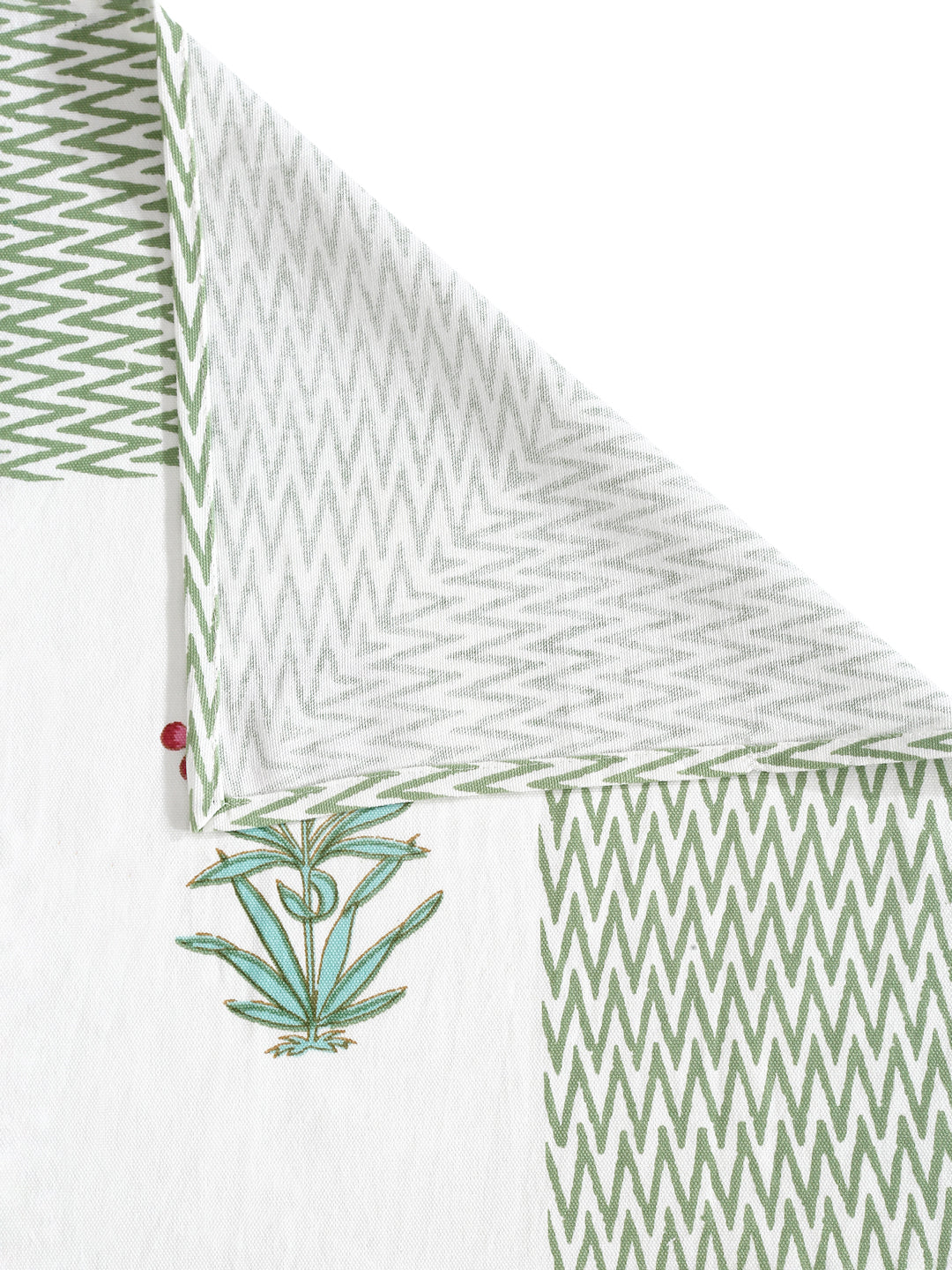White and Green 6 seater Block Printed Floral Boota Cotton Table Cover-60x90 inch