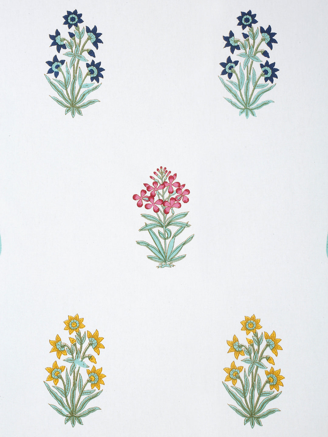 White and Green 6 seater Block Printed Floral Boota Cotton Table Cover-60x90 inch