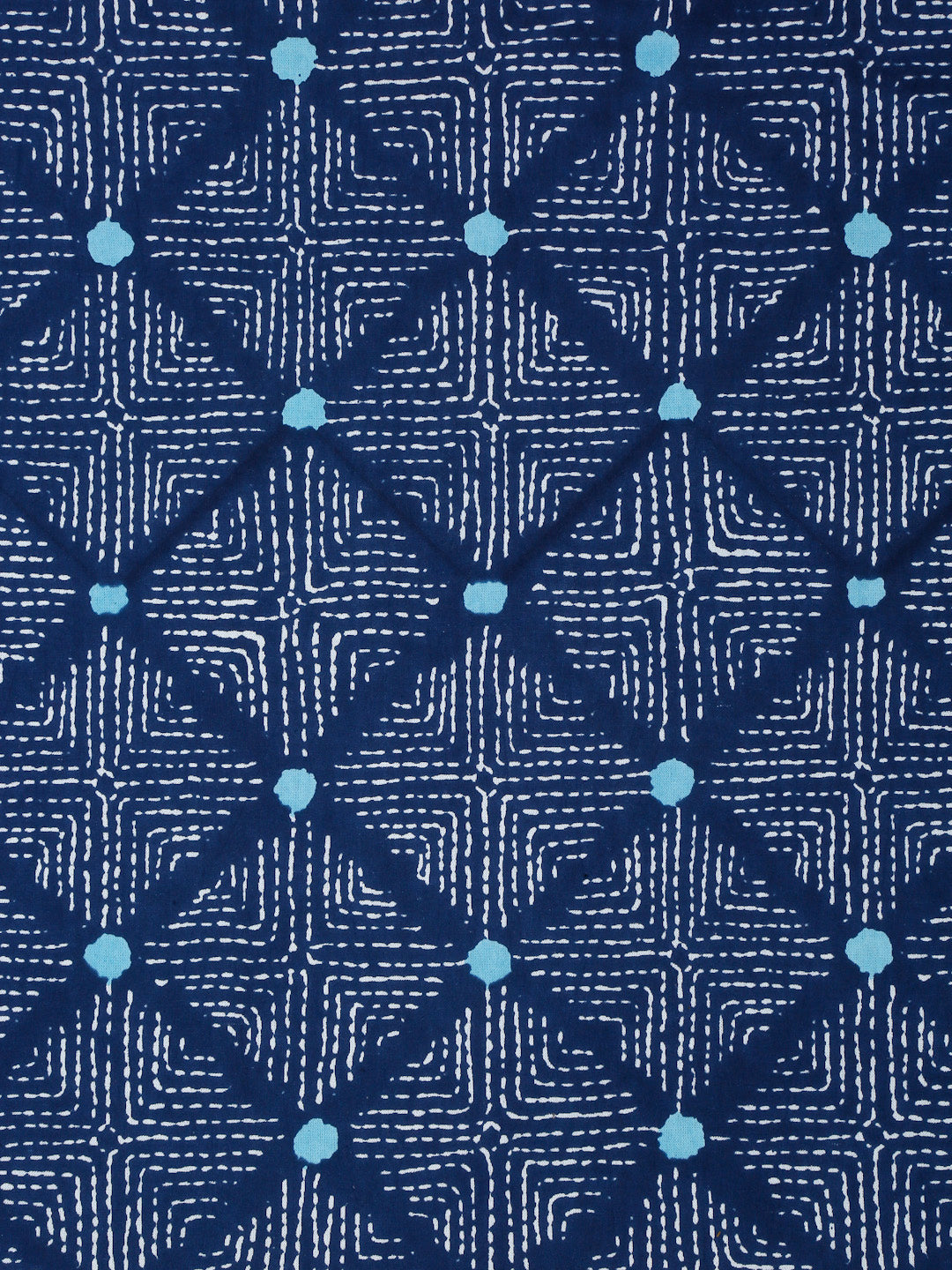Indigo Dabu Print Cotton Double Bed Sheet with 2 Pillow Covers