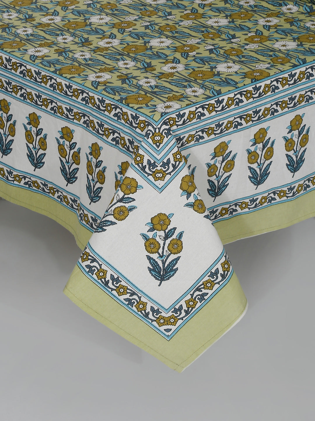 Green Floral Print Cotton Double Bed sheet with 2 Pillow Covers