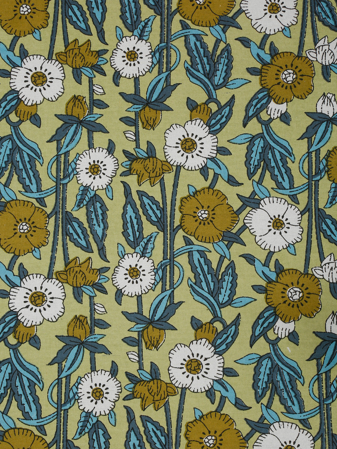 Green Floral Print Cotton Double Bed sheet with 2 Pillow Covers