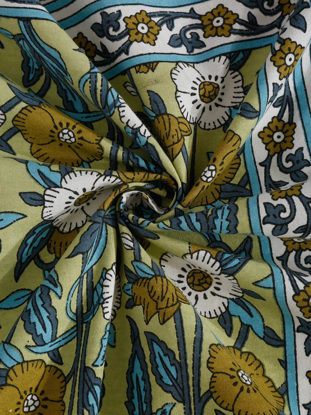 Green Floral Print Cotton Double Bed sheet with 2 Pillow Covers