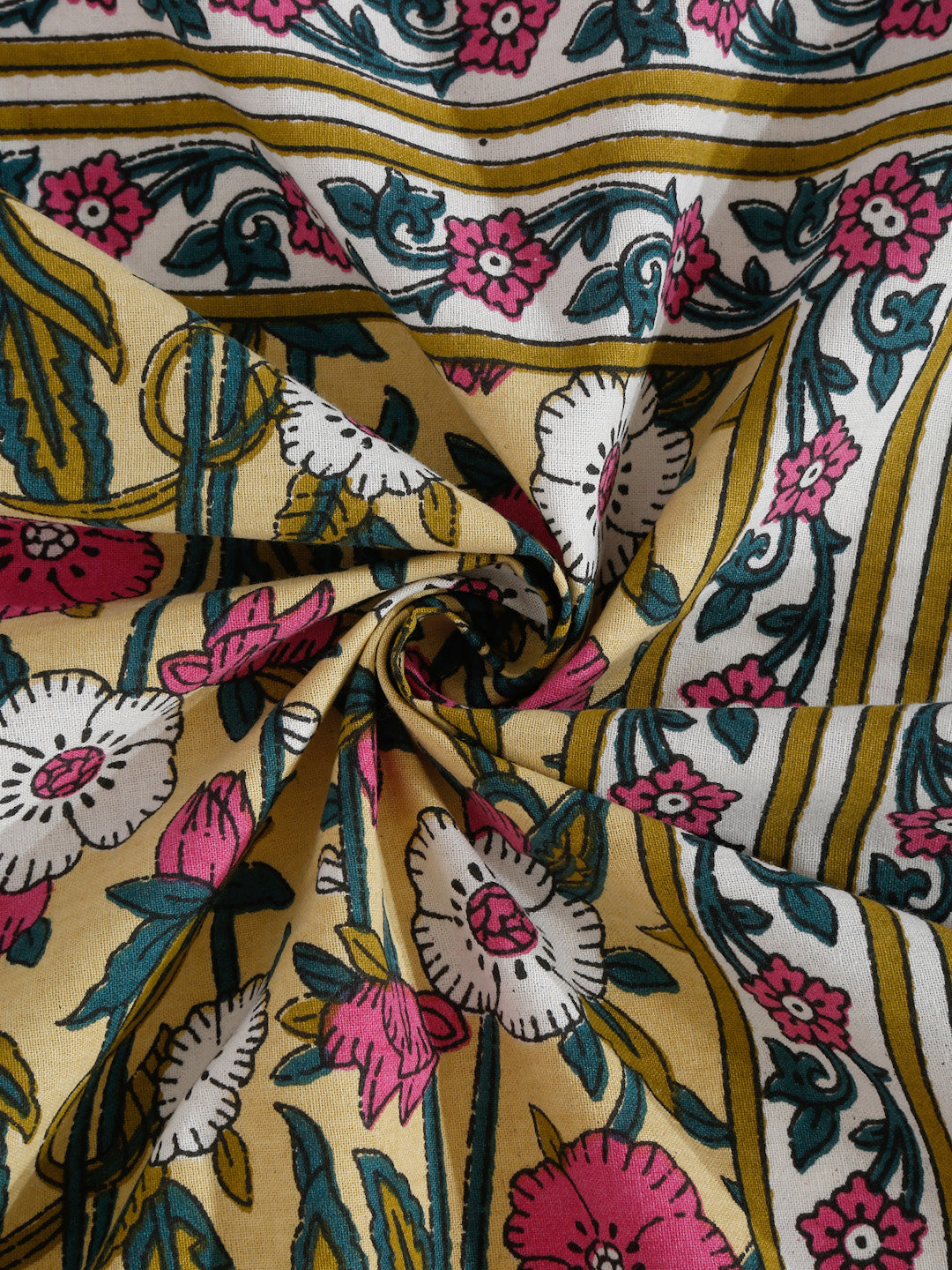 Yellow Floral Print Cotton Double Bed sheet with 2 Pillow Covers